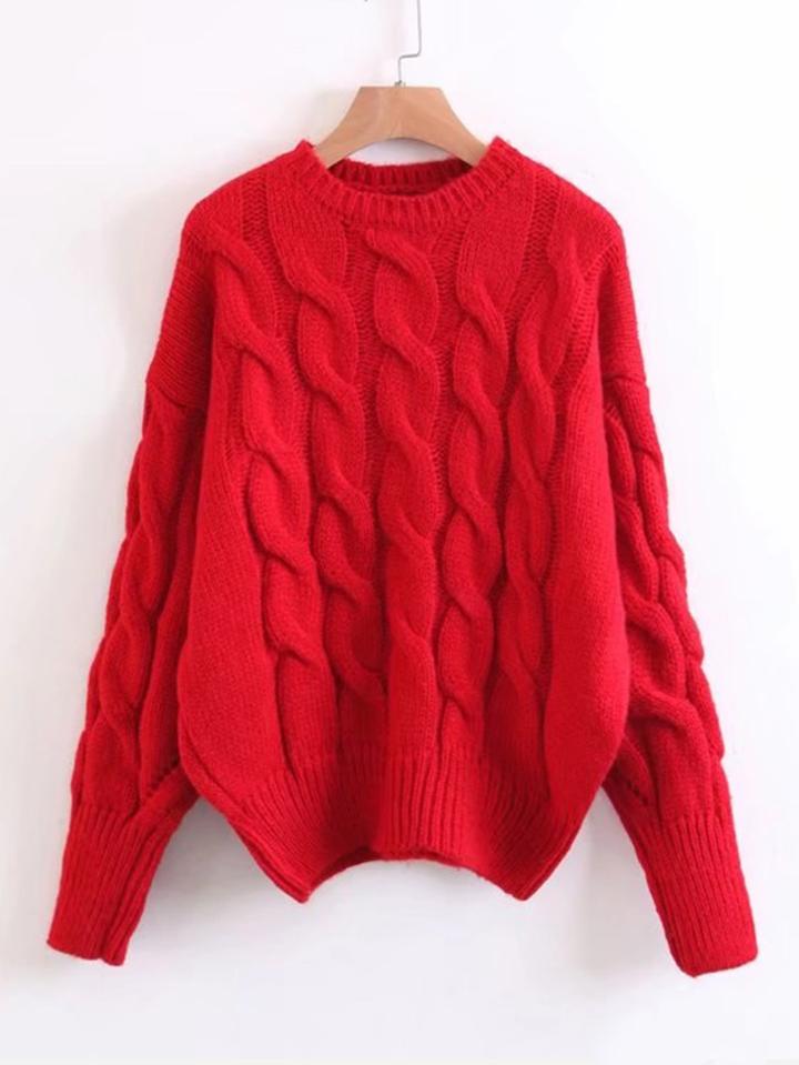 Romwe Cable Knit Drop Shoulder Jumper Sweater