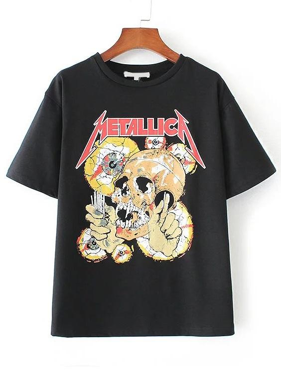 Romwe Skull Print Rock Tee