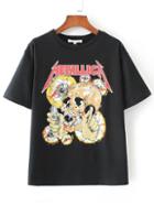 Romwe Skull Print Rock Tee