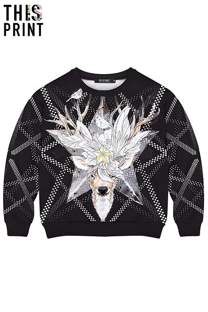Romwe Romwe Hand-drawn Deer Sweatshirt