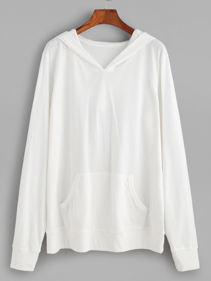 Romwe White Hooded Pocket Basic Sweatshirt