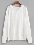Romwe White Hooded Pocket Basic Sweatshirt