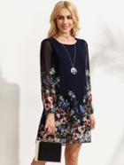 Romwe Multicolor Floral Print Long Sleeve Chiffon Dress