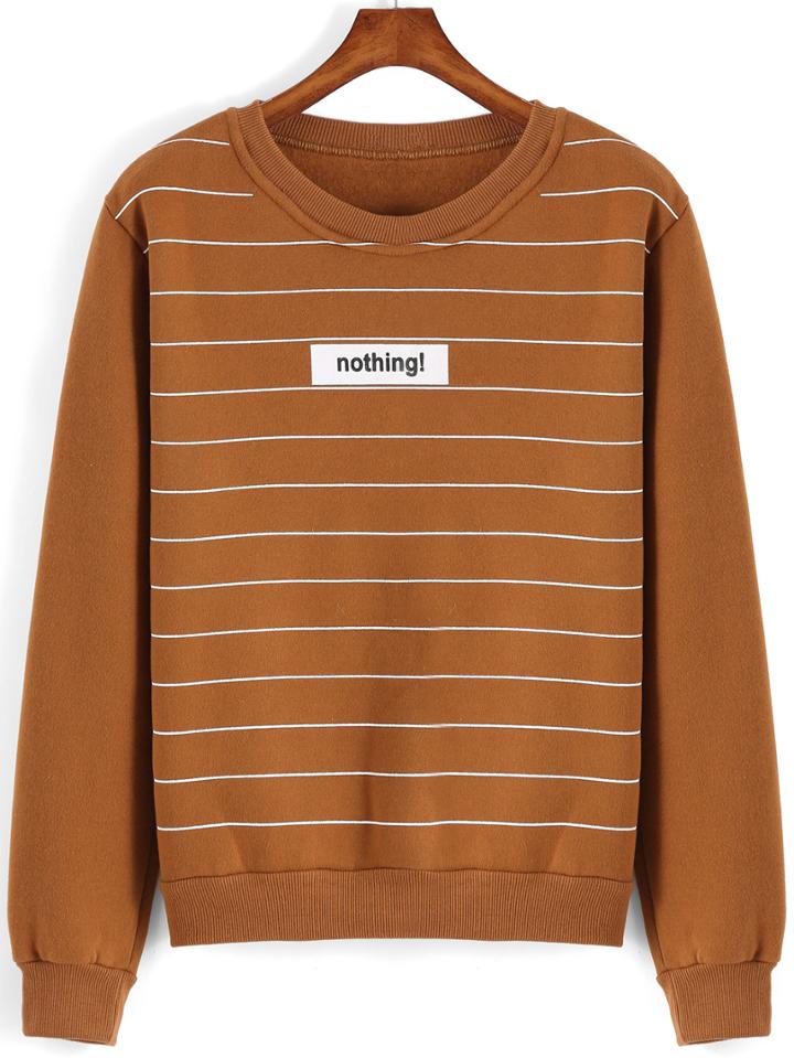 Romwe Striped Letter Print Khaki Sweatshirt
