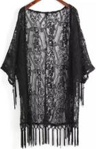 Romwe With Tassel Lace Black Top