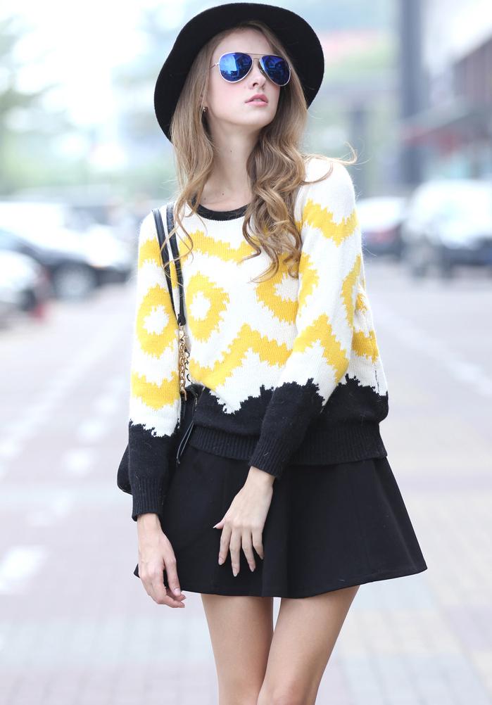 Romwe Geometric Print Loose Knit Sweater