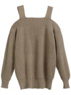 Romwe Khaki Cold Shoulder Sweater