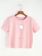 Romwe Pink Balloon Print T-shirt