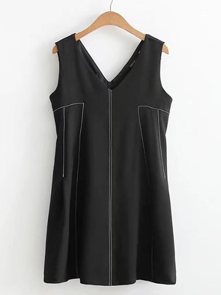 Romwe Double V Neck Sleeveless Dress