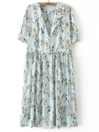 Romwe Multicolor Lapel Buttons Front Flowers Print Dress