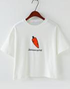 Romwe Carrot Embroidered Loose White T-shirt
