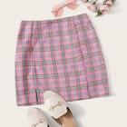 Romwe M-slit Tartan Print Skirt