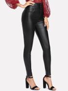 Romwe High Waist Button Pu Leggings