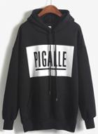 Romwe Hooded Pigalle Print Black Sweatshirt