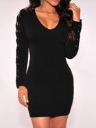 Romwe V Neck Lace Up Eyelet Bodycon Dress