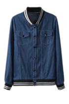 Romwe Striped Blue Denim Jacket