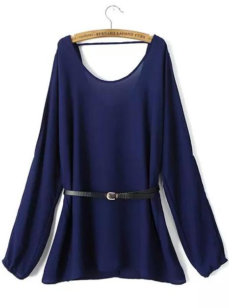 Romwe Blue Off The Shoulder Loose Chiffon Dress