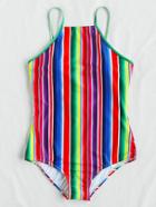 Romwe Roman Stripe Print Swimsuit