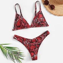 Romwe Snake Print Triangle Top With High Cut Bikini
