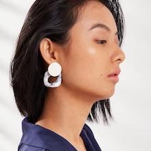 Romwe Marble Pattern Abstract Hoop Drop Earrings 1pair