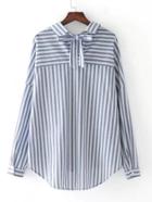 Romwe Bow Tie Back Vertical Striped Blouse