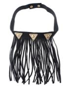 Romwe Gothic Punk Black Pu Leather With Hanging Long Tassel Choker Necklace