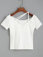 Romwe White Asymmetric Strappy Neck T-shirt