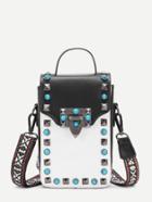 Romwe Turquoise & Studded Decorated Pu Bag