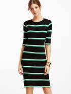 Romwe Elbow Sleeve Striped Pencil Dress