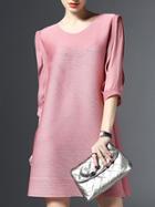 Romwe Pink Contrast Gauze Pleated Elastic Dress