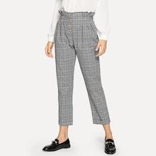 Romwe Single Breasted Frill Trim Plaid Pants