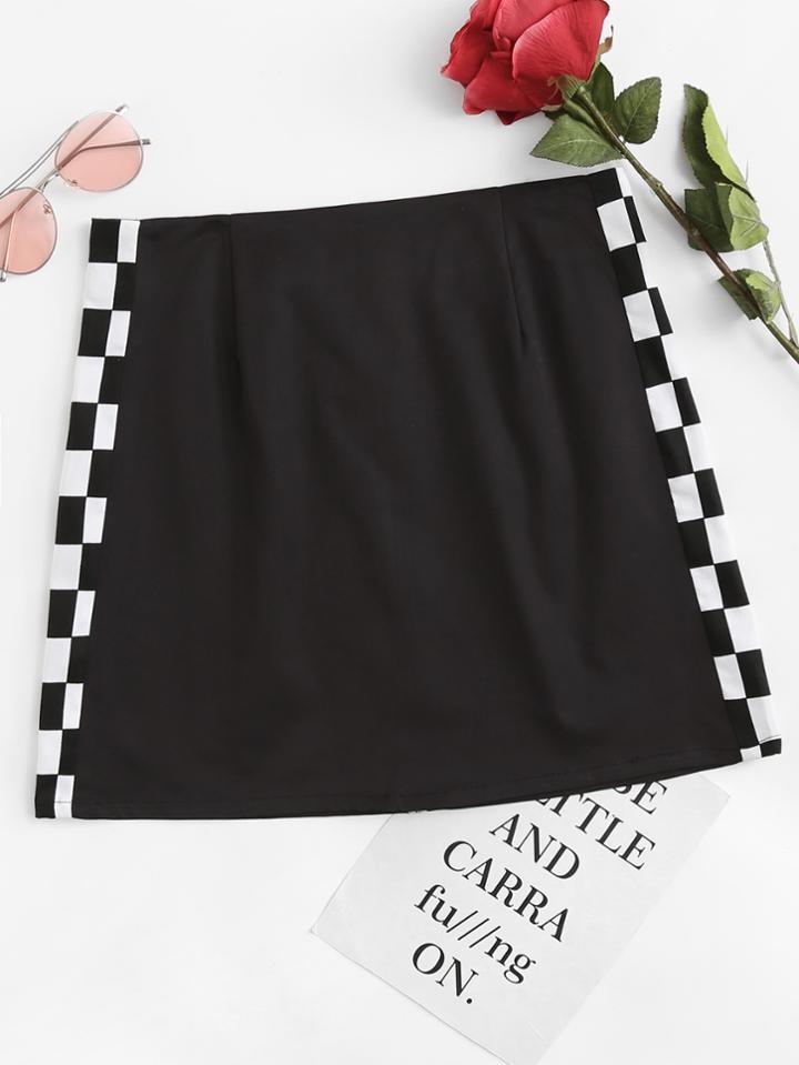 Romwe Gingham Side Zipper Back Skirt