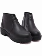 Romwe Black Side Zip Real Leather Ankle Boots