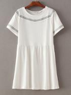 Romwe White Stripe Trim Crochet Shift Dress