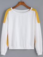 Romwe Round Neck Loose White Yellow Sweatshirt