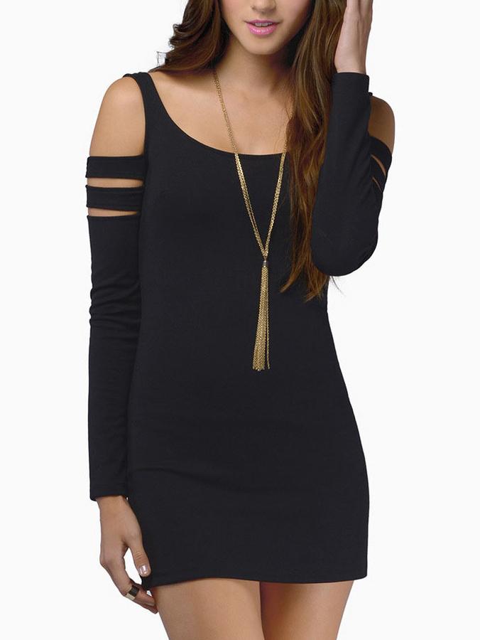 Romwe Scoop Neck Cut Out Bodycon Black Dress