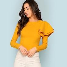 Romwe One Shoulder Tiered Ruffle Tee