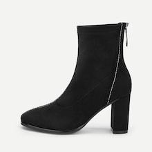 Romwe Plain Back Zipper Block Heeled Boots