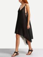 Romwe Black V-neck Asymmetrical Cami Dress