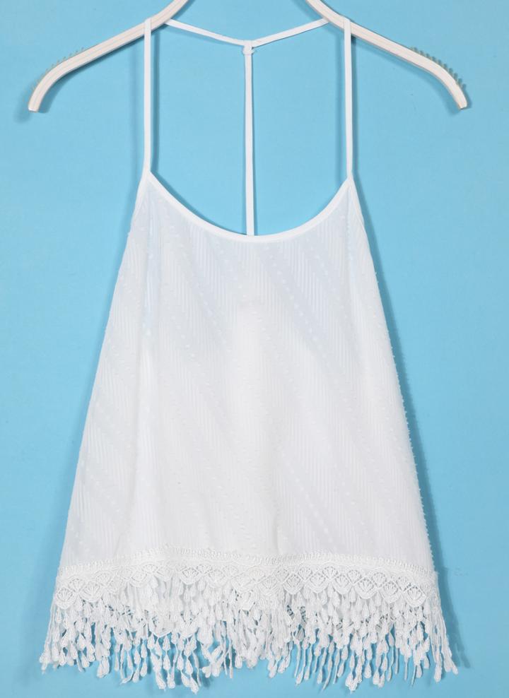 Romwe Y-straps With Tassel White Vest