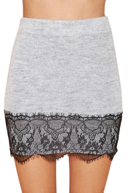 Romwe Lace Trimming Elastic Bodycon Skirt
