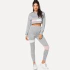 Romwe Hooded Crop Sweatshirt With Leggings
