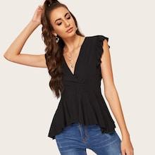 Romwe Surplice Wrap Ruffle Peplum Top