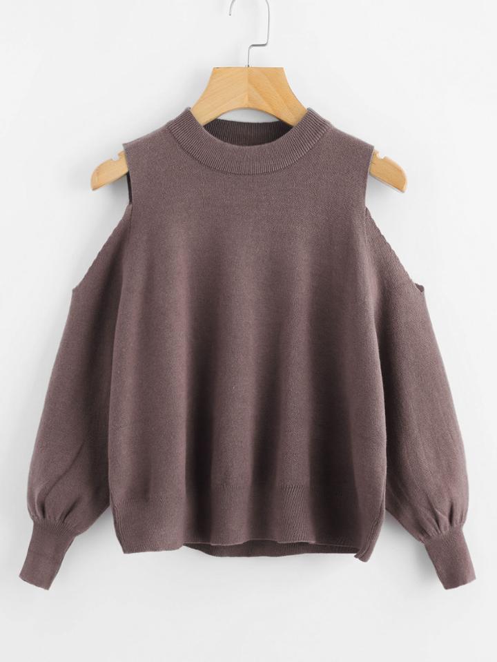 Romwe Open Shoulder Lantern Sleeve Sweater