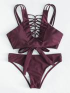 Romwe Strappy Self Tie Bikini Set