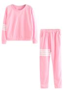Romwe Pink Striped Sweatshirt With Elastic Waist Pants