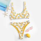 Romwe Random Orange Print High Cut Bikini Set
