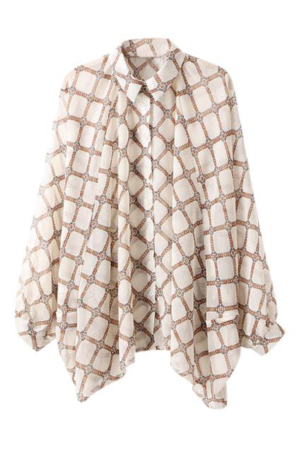 Romwe Check Print Batwing Loose Shirt