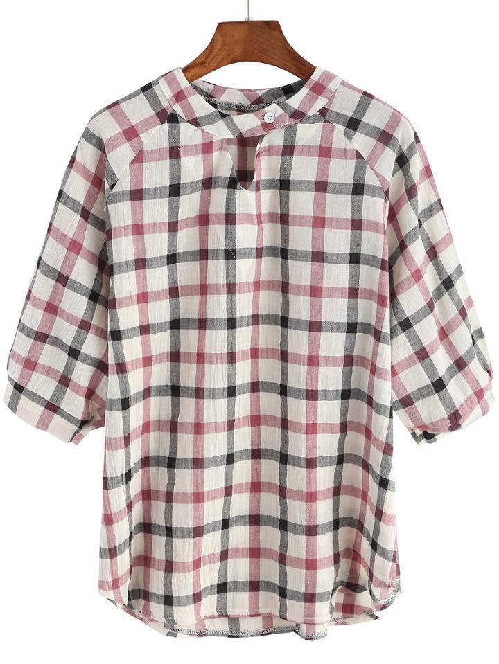 Romwe Plaid Cut Out Shirt