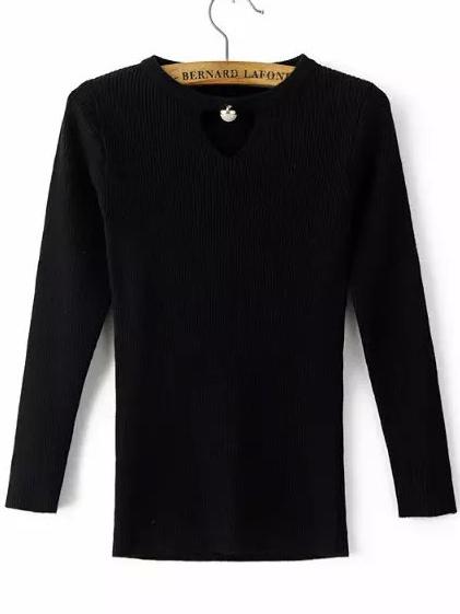 Romwe Ribbed Cut Out Black Knitwear